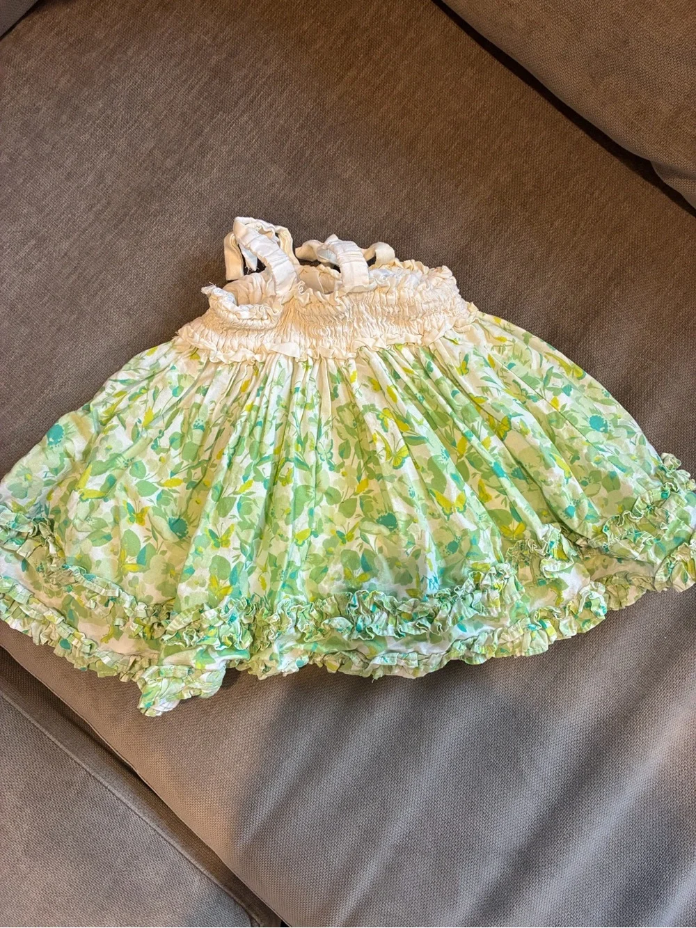 GAP White and Green Floral Ruffle Sundress
